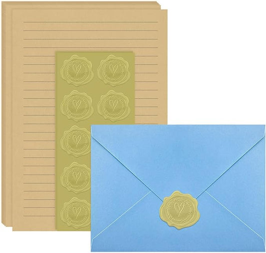 Stationary letter and envelopes set,Premium velvet-Touch envelopes 4x6 Envelopes 14 PCS with 28 PCS Stationery Paper,Colors Stationery Set for Love Letter, Party Invitations (Lake blue）