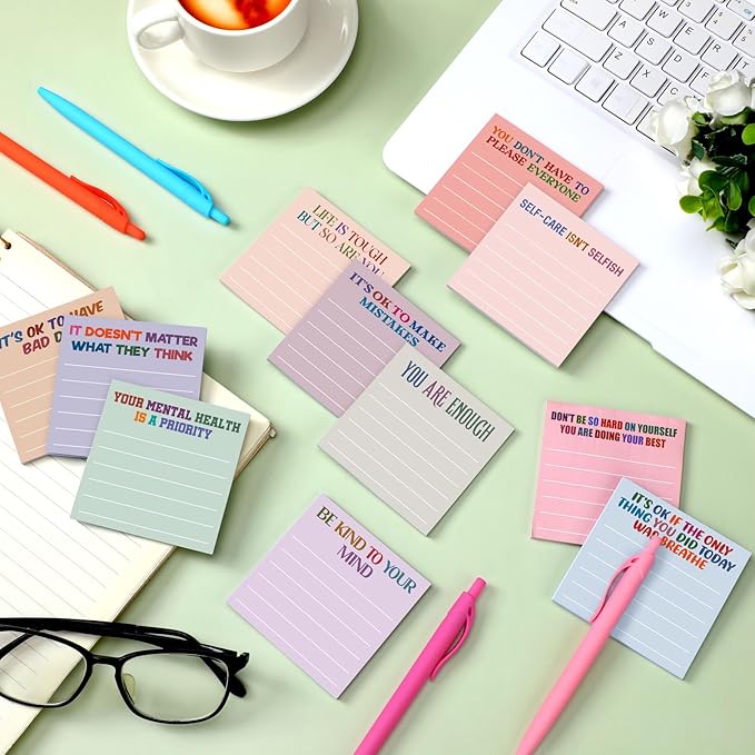 Yinder 24 Pcs Inspirational Sticky Notes Thank You Gift Motivational Sticky Note Pad Employee Appreciation Gift Bulk for Staff Coworker Teacher Nurse Office Groups 3 x 3'' (Mental Health,Aesthetics)