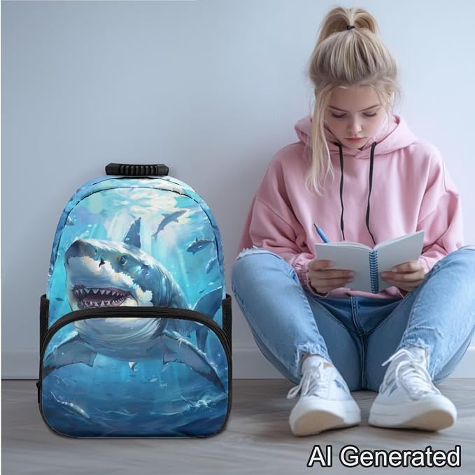 Ystardream Kids Backpack and Lunch Box Set Cool Shark 6Th Grade Backpack for Boys 17 Imch Bookbags with Spacious Interior Storage Pencil Case Water Bottle Sleeve for Children Travel and School Use
