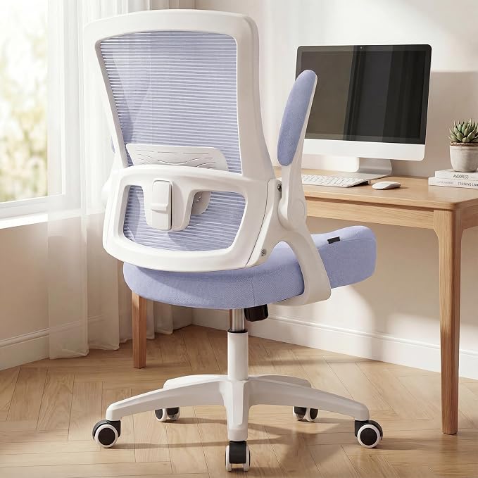 NEO CHAIR Office Desk Gaming Chair Computer High Back Mesh Seat with Rolling Wheels Ergonomic Adjustable Comfy Flip-up Armrests Lumbar Support Height for Home (Purple)