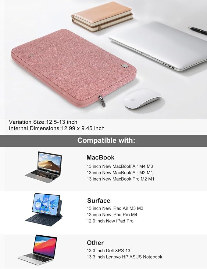 DOMISO Laptop Case Sleeve Cover Bag for 13 inch MacBook Air M5(2026) M4 M3 M2 M1,Fits 13" MacBook Neo A18,MacBook Pro M2/M1,Compatible with 13 inch HP Dell ASUS Lenovo Notebook, Pink