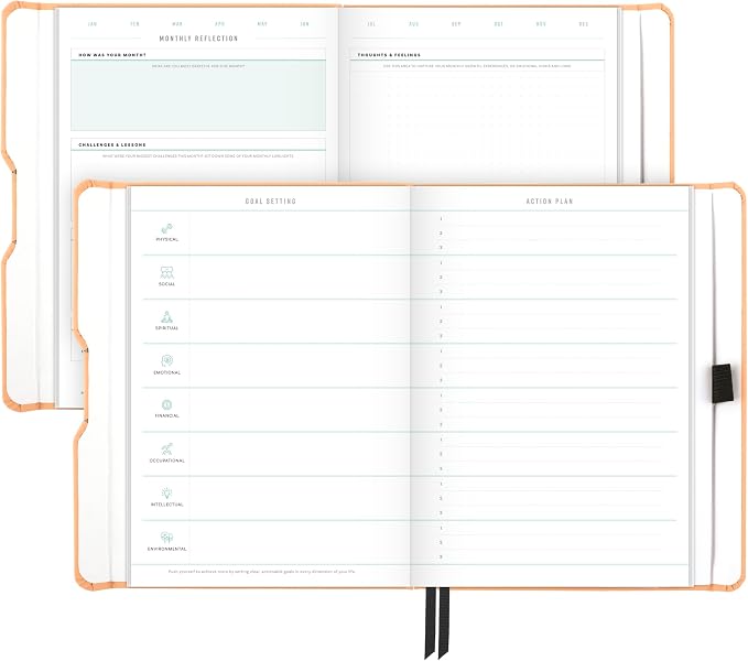 AT-A-GLANCE Wellness Journal, Undated Planner Weekly & Monthly, Self-Care Tracker for Mental & Physical Health, 5-3/4" x 8-1/4", Foundation, Peach (FDH-200)
