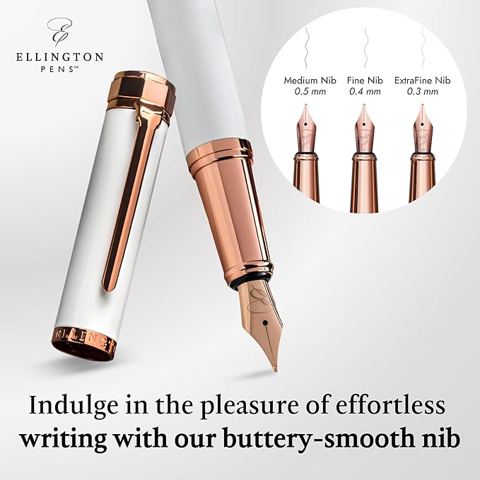 Ellington Pens Luxury Fountain Pen Set - Extra Fine Nib - Includes 3 Ink Cartridges, Refillable Ink Converter, Gift Box - Fountain Pens For Writing, Calligraphy, Journaling, Sketching (Alpine Rose)