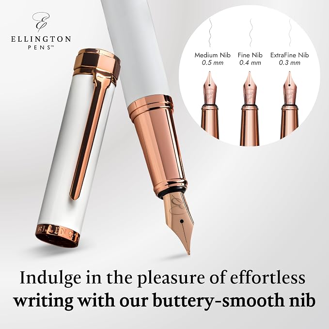 Ellington Pens Luxury Fountain Pen Set - Smooth Medium Nib - Includes 3 Ink Cartridges, Refillable Ink Converter, Gift Box - Fountain Pens For Writing, Calligraphy, Journaling, Sketching (Alpine Rose)