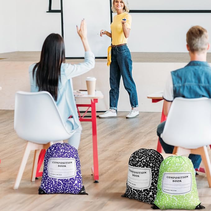 24 Pcs Back to School Composition Book Drawstring Bag Bulk 13"x16" Backpacks Carrying Folder Computer for Writing Teacher (Bright)