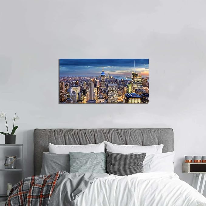 New York City Wall Art NYC Skyline Pictures Wall Decor for Office Living Room Manhattan Skyline Poster Modern Skyscraper Canvas Prints New York City Building Scenic Cityscape Artwork Decoration 20x40"