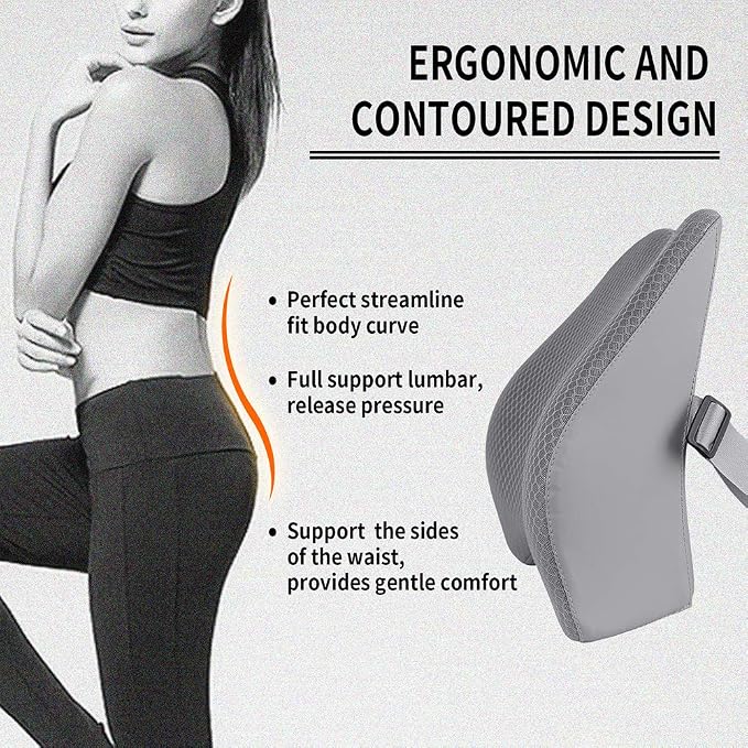 Memory Foam Lumbar Support Pillow for Car - Back Support for Car Seat (Gray)