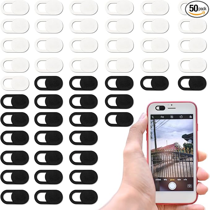 50 Pcs Webcam Cover Slide, 0.023 Inch Ultra-Thin Universal Laptop Camera Cover Slide Webcam Cover for Laptop, Computer(White+Black)