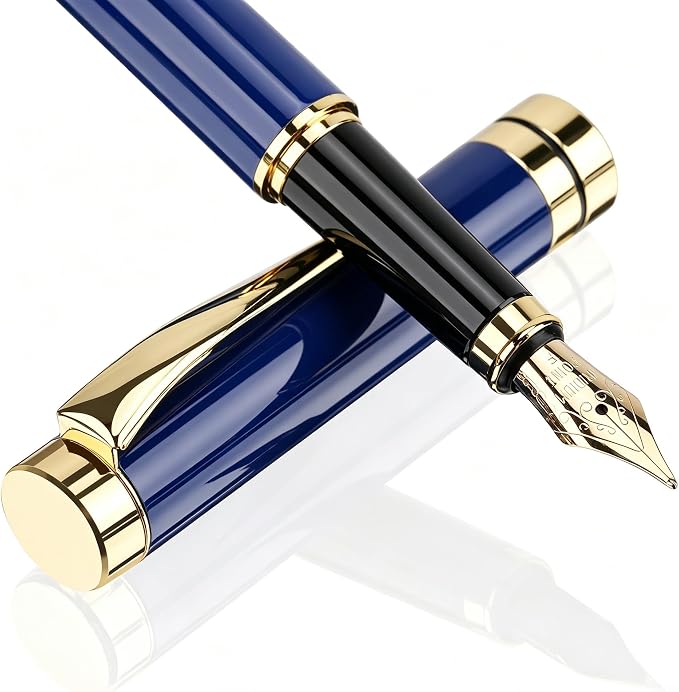 Tiankool Luxury Fountain Pen,Fine Nib, Exquisite Pen Gift Set for Men&Women-Includes 10 Ink Cartridges&Ink Converter- Nice Pens - Blue