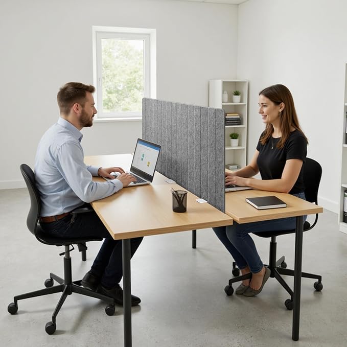 48" Desktop Privacy Screen - Sound Absorbing Felt Panel, Clamp-On Foldable Office Divider for Desk, Dark Grey