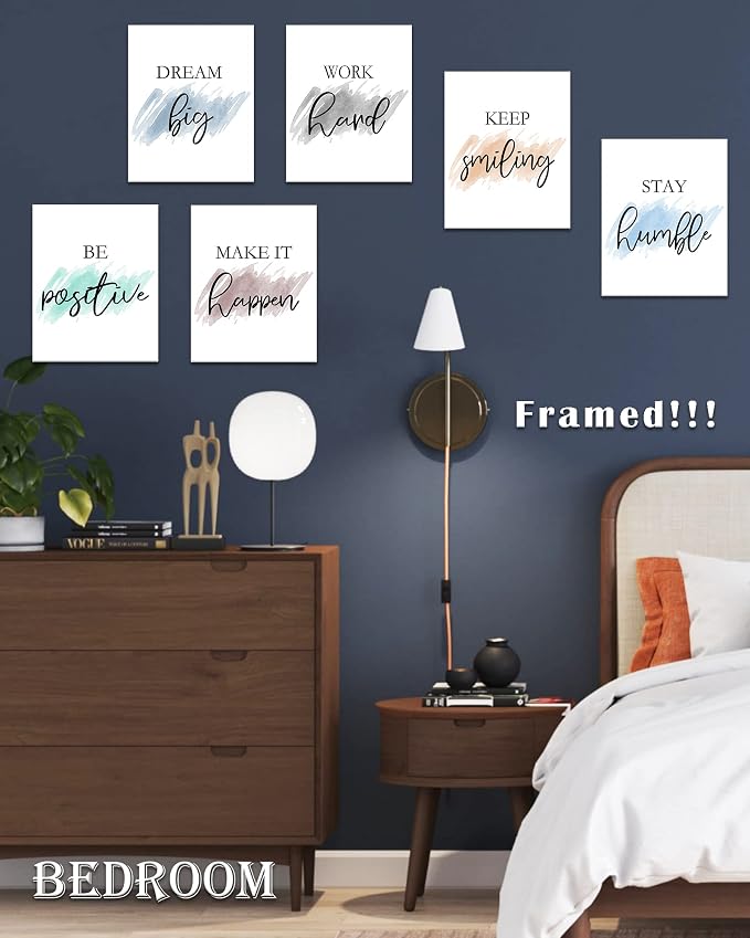 𝗗𝗿𝘀𝗼𝘂𝗺 Motivational Wall Decor Inspirational Office Wall Art Quotes Wall Art for Living Room Encouraging Canvas Posters for Office Bedroom Sayings for Wall Decor - 8” x10” x6 PCS (𝗙𝗿𝗮𝗺𝗲𝗱)
