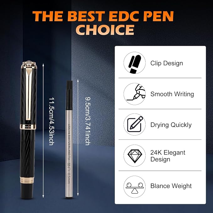 Mini Pocket Roller Ball Pen with Real 24K Gold Finish, Nice Fancy EDC Rollerball Pens for Writing Note Taking Signature, Good Pen Set Gifts Christmas Birthday Graduation