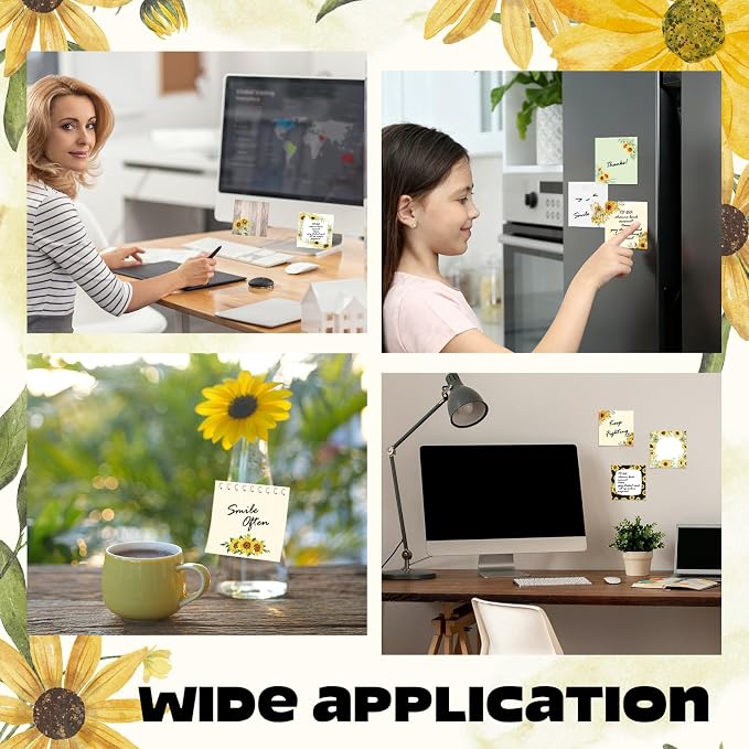 9 Pads Cute Sticky Notes Cartoon Self Stick Notepads 3x3 Inches Notes Adhesive Memo Pad Office Decor Gifts for Students School Teacher Office Meeting(Sunflower)