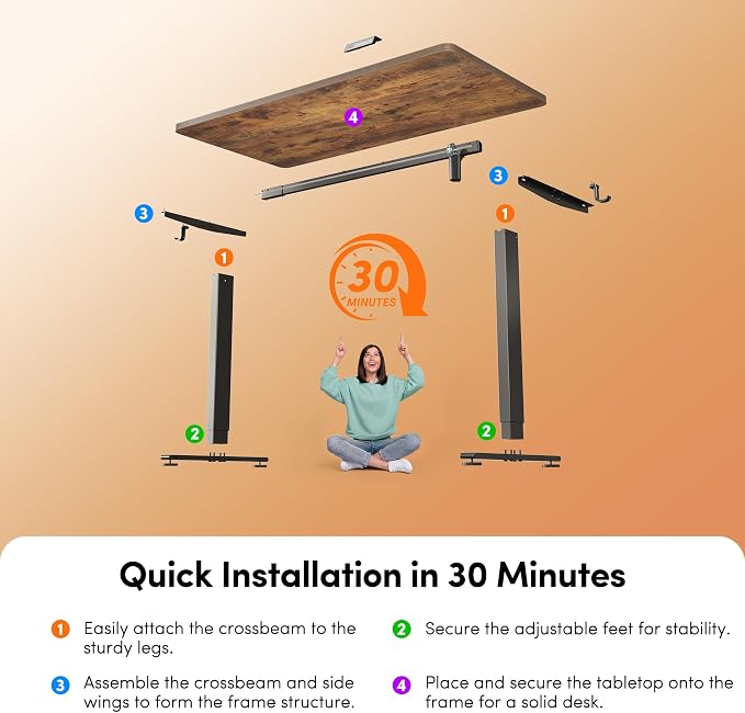 CubiCubi One-Piece Standing Desk, 55 x 28 Electric Height Adjustable Computer Desk, Sit Stand up Home Office Workstations with Whole-Piece Desktop, Rustic Brown