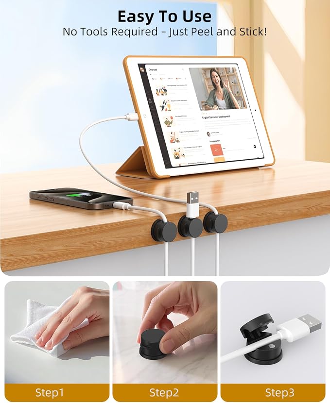 Inchor Cord Organizer, Rotatable Cable Organizer 8 Pack, No-Residue Adhesive Spring Cable Clips, Cord Holder for Nightstand, Kitchen, Office Accessories and Car (Black)