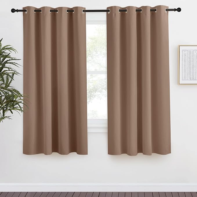 NICETOWN Blackout Curtain 57 inch Length, W55 x L57 Inch, Cappuccino, 8 Grommets Top, 1 Piece, Thermal Insulated Modern Window Treatment Soundproof Drape Panel for Bedroom/Living Room
