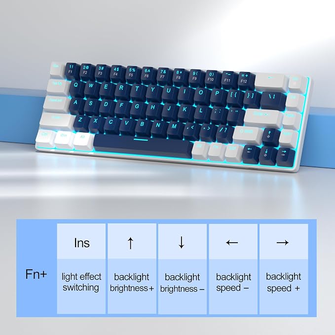 MageGee Portable 60% Mechanical Gaming Keyboard, MK-Box LED Backlit Compact 68 Keys Mini Wired Office Keyboard with Blue Switch for Windows Laptop PC Mac - Blue/White