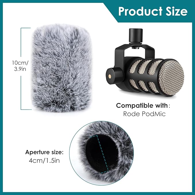 PodMic Pop Filter Furry Cover - Mic Windscreen Wind Cover Customized for Rode PodMic Podcasting Microphone to Blocks Out Plosives(Gray01)