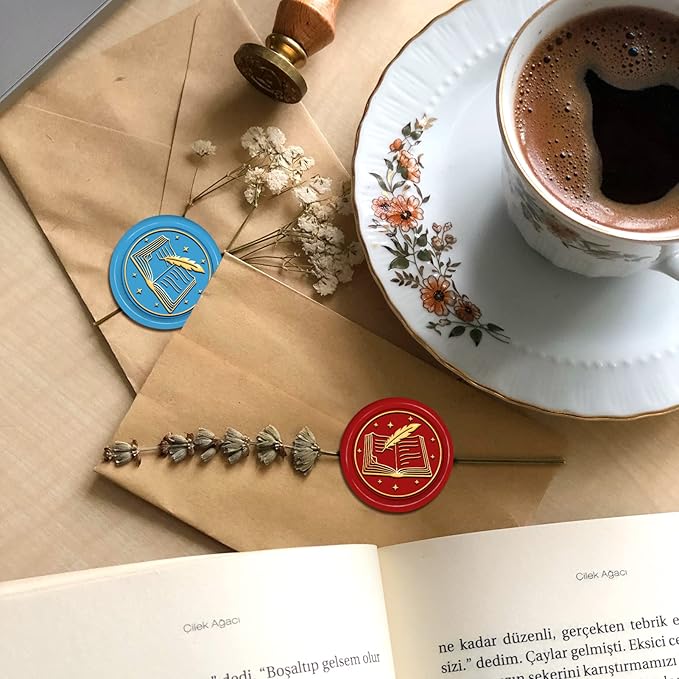 PH PandaHall Book Wax Seal Stamp Kit, 30mm Notebook Wax Sealing Stamp Removable Retro Brass Head Stamp with Wooden Handle for Wedding Envelopes Invitation Card Wine Package Decoration Gift Wrapping