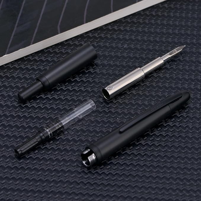 Jinhao 20 Press Fountain Pen, Matte Black Retractable Medium Nib with Ink Converter Set (Black Clip)