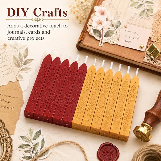 12 Pieces Sealing Wax Sticks with Wicks for Letter Sealing Stamp Wedding Invitations, Packaging Decoration (Red-Gold)