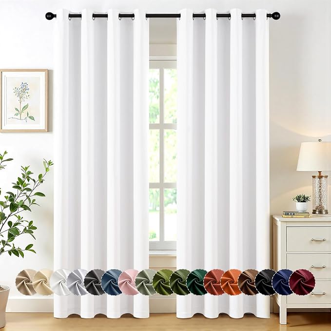 MIULEE Blackout Curtains for Bedroom Living Room 2 Panels, Thermal Insulated Room Darkening Drapes Grommet Noise Reducing Light Blocking Window Treatments 84 Inches Long 50x84 Inch Pure White