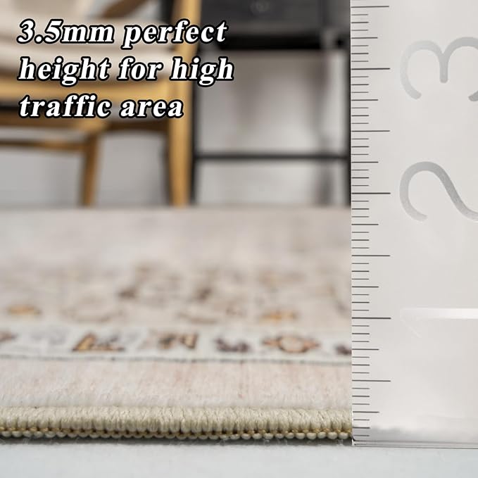 RUUGME Washable 12x15 Area Rug - Large Vintage Area Rugs with Non Slip Backing Stain Resistant Carpet for Bedroom Dining Room Indoor Soft Carpets Home Decor Decoration Mat 12x15 Ivory