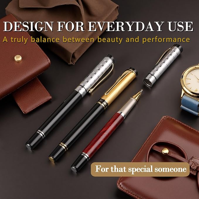 Luxury Gel Ballpoint Pens,Personalized Black Ink Pen Set with 6 Pcs Extras Replaceable Metal Refills, Ultra-Smooth Writing Experience, Perfect for Gifts,Business,Office