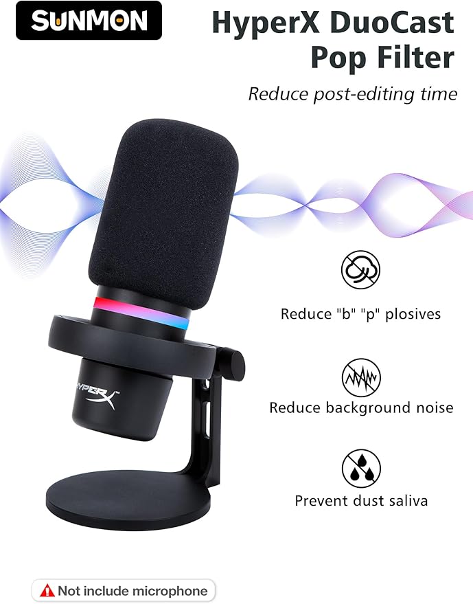 SUNMON HyperX DuoCast Pop Filter Compatible with HyperX Duo Cast Microphone, Mic Windscreen Pop Filter Reduce Noise and Plosives, DuoCast Mic Cover Foam By SUNMON