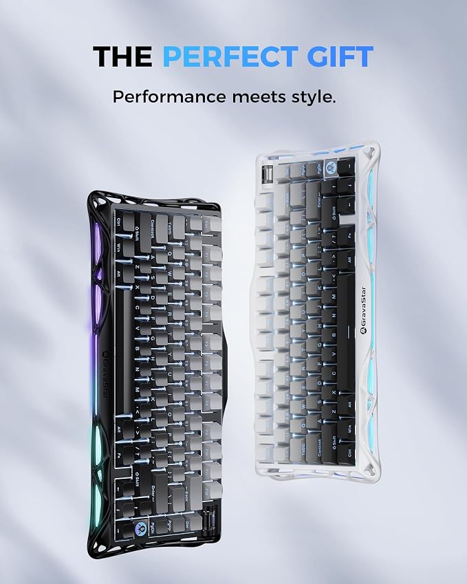 GravaStar Mercury K1 75% Wireless Mechanical Gaming Keyboard, Aluminum Alloy Exoskeleton Design, Gasket Custom Keyboard Hot-Swap Socket, Linear Switches, RGB Backlit【Gradient White】