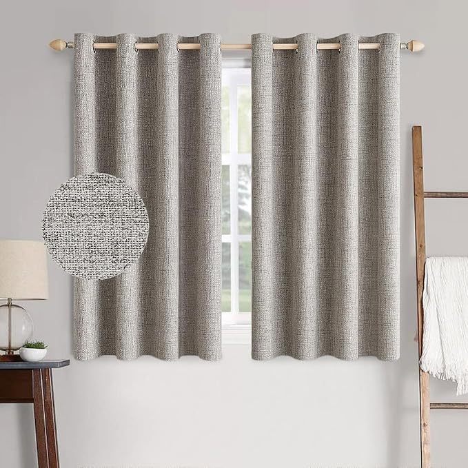 MIULEE 100% Blackout Linen Textured Curtains for Bedroom Solid Thermal Insulated Warm Taupe Grommet Room Darkening Curtains & Drapes Luxury Decor for Living Room 52 x 63 Inch (2 Panels)
