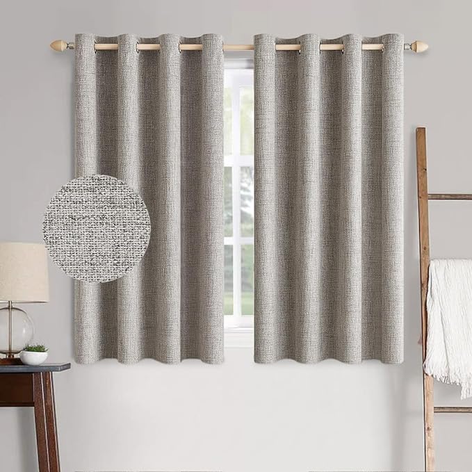MIULEE 100% Blackout Linen Textured Curtains for Bedroom Solid Thermal Insulated Warm Taupe Grommet Room Darkening Curtains & Drapes Luxury Decor for Living Room 52 x 54 Inch (2 Panels)
