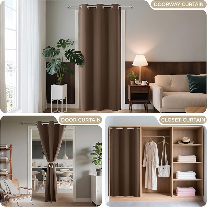 Joydeco Blackout Door Curtain for Doorway Privacy 78 Inches Long, Grommet Closet Curtain for Open Closet, Room Divider for Bedroom Living Room (Khaki, 40Wx78L, 1 Panel)