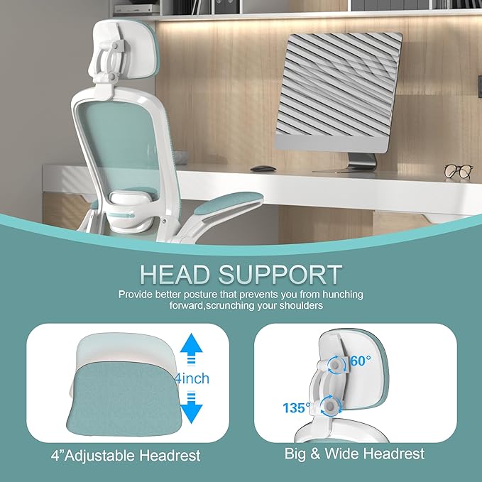 Mimoglad Office Chair, High Back Ergonomic Desk Chair with Adjustable Lumbar Support and Headrest, Swivel Task Chair with flip-up Armrests for Guitar Playing, 5 Years Warranty