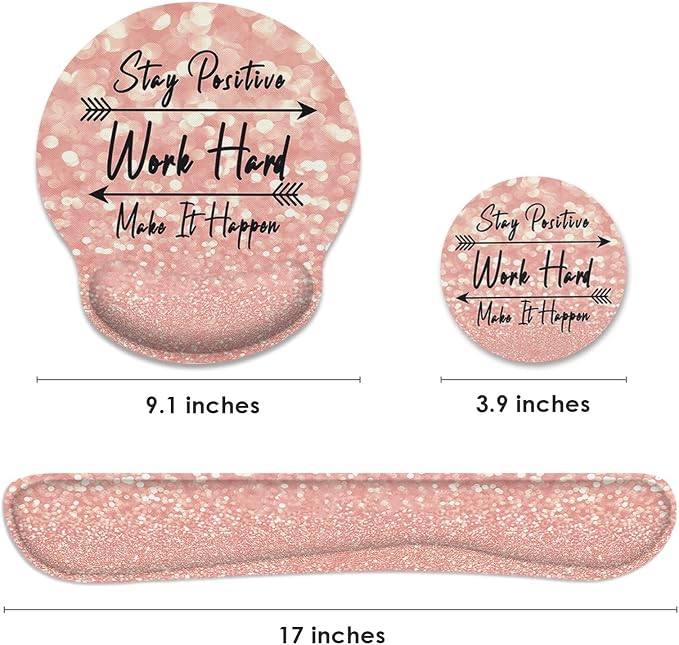 Britimes Pink Rose Gold Ergonomic Mouse Pad Set with Wrist Rest Non-Slip Rubber Base Wrist Cushion Support and Coasters Mousepad with Wrist Support for Computer Keyboard and Desk