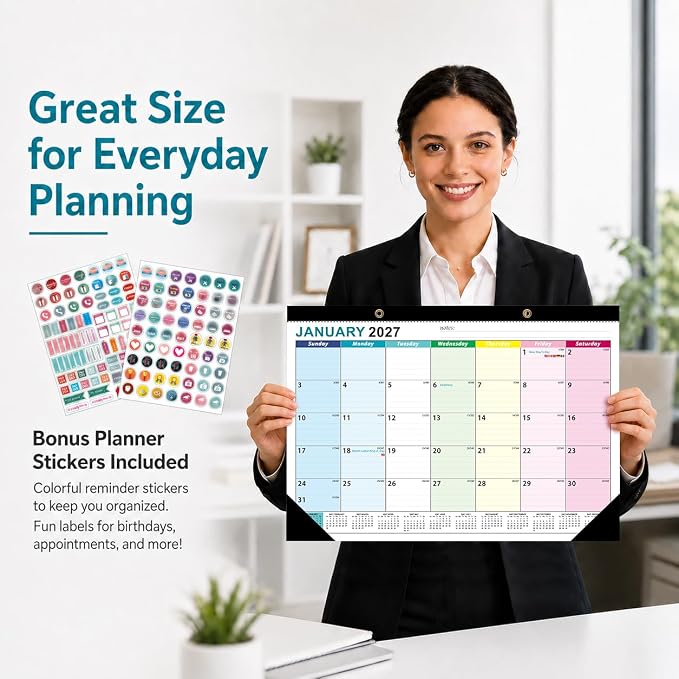Desk Calendar 2026-2027 - Ougesi 19 Month Desk Top Calendar June 2026 - Dec 2027,17x12 Academic Desk Calendar with Thick Paper, Large Blocks for Home & Office Colorful Version