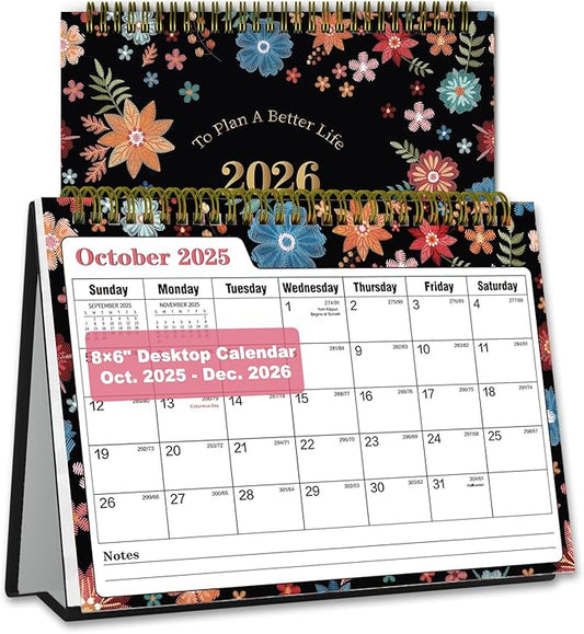 Small Desk Calendar 2026 - Standing 2026 Desk Calendar, Oct.2025 to Dec.2026, 8" x 6", Monthly Flip Desktop Calendar with To Do List, Your Personal Desk Planner with Pocket for Work Home Office
