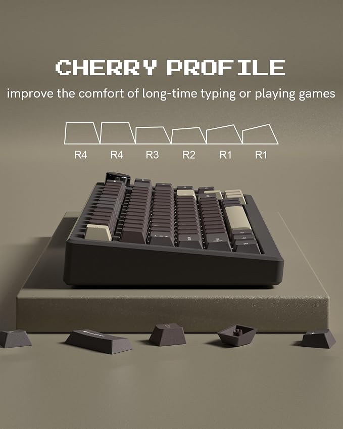 Double Shot PBT Keycaps Set 130 Keys, Cherry Profile Custom Keycaps 60 65 75 100 Percent for 61/64/68/84/87/100/104/108 Retro Gaming Mechanical Keyboard, Brown Coffee