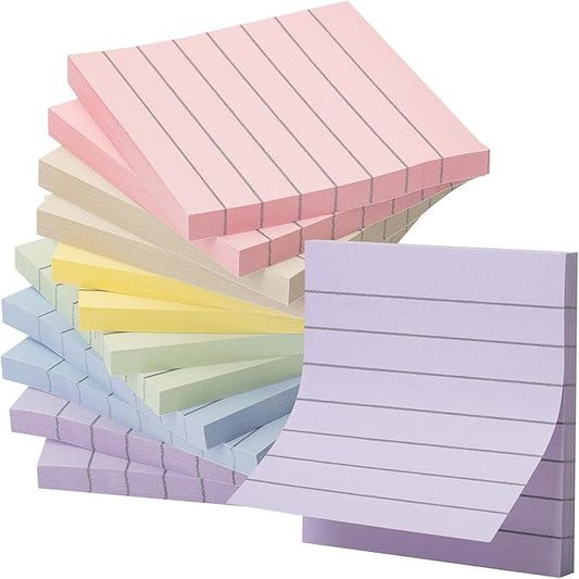Mr. Pen- Lined Sticky Notes, 3" x 3", 12 Pads, 60 Sheets/Pad, Morandi Color | Bulk Sticky Notes with Lines, Ruled Post Stickies, Memo Pads, Self-Stick Note Pad for Office, School, Home, Study