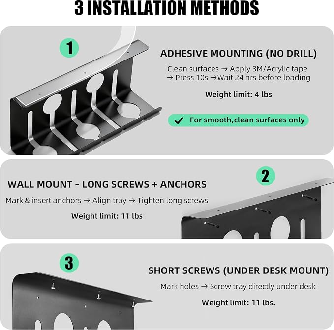 Large Metal Under Desk Cable Management Tray, 16.5"L x 4.7"W x 6.8"H, 2 Pack Under Desk Cable Tray, Wire Organizer for Power Strip, Tape Mount or Screw Mount, Easy Install Cord Raceway for Desk & Home