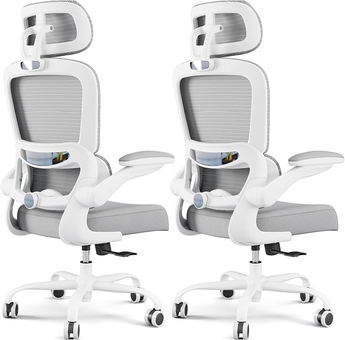 TRALT Office Chair Ergonomic Desk Chair, 330 LBS Home Mesh Office Desk Chairs with Wheels, Comfortable Gaming Chairs White Pack of 2