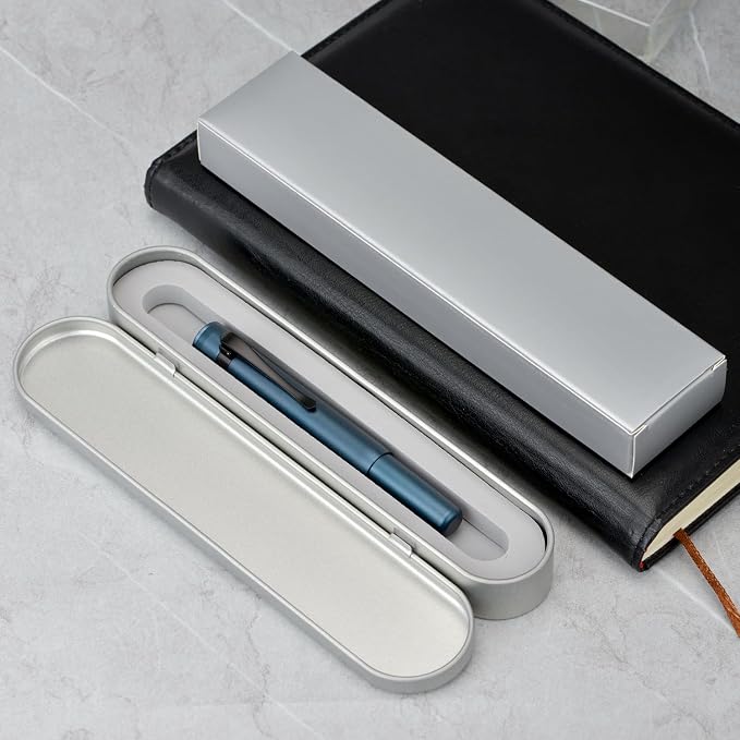 HONG DIAN M2 Black Forest Mini Fountain Pen, Long Blade Nib & Sleek Shape Aluminium Short Pocket Travel Pen (Midnight Blue)
