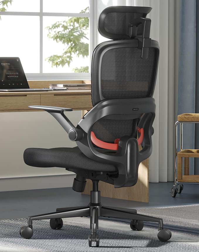SIHOO B100 SE Office Chair, Soft Memory Foam Desk Chair with Adaptive Lumbar Support & 2D Flip-up Armrests, 135° tilt Computer Chair for Home Office, Black