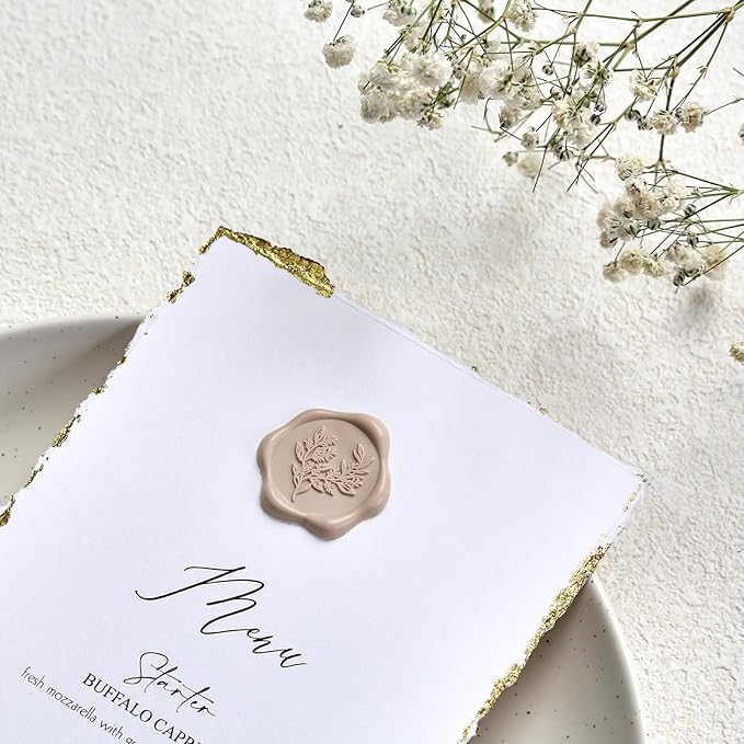 UNIQOOO Wax Seal Stickers - Eucalyptus Wedding Invitation Envelope Seal Stickers, 100 Pcs Self- Adhesive Taupe Stickers, Perfect for Invitation, Christmas, Gift Wrapping, Party