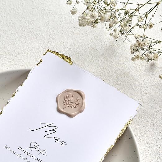 UNIQOOO Wax Seal Stickers - Eucalyptus Wedding Invitation Envelope Seal Stickers, 50 Pcs Self- Adhesive Taupe Stickers, Perfect for Invitation, Christmas, Gift Wrapping