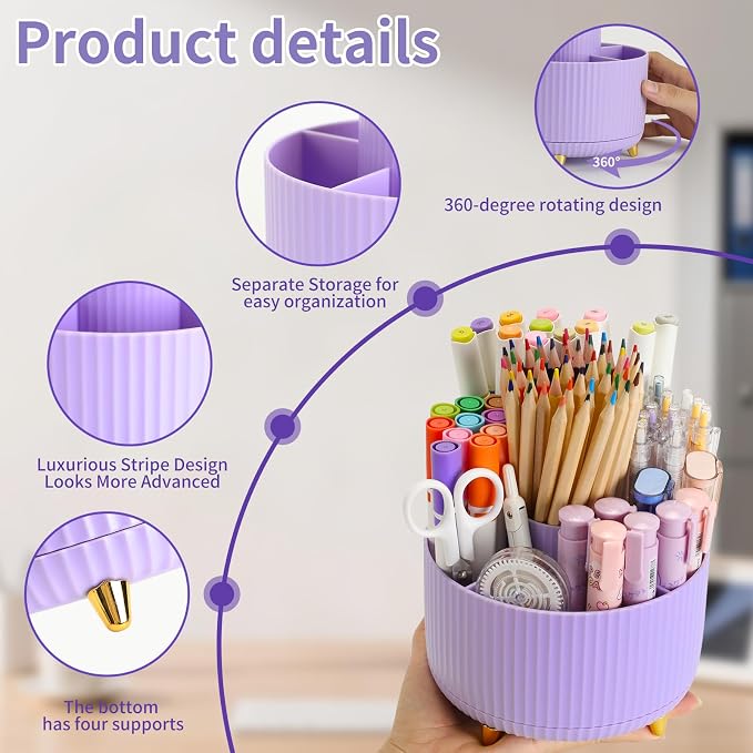 Camelmother 360°Rotating Pen&Pencil Holder For Desk With 5Slots Cute Office | Spacious Beautiful & Durable For Teachers Students Workers Easy Storage for Pens Stationery