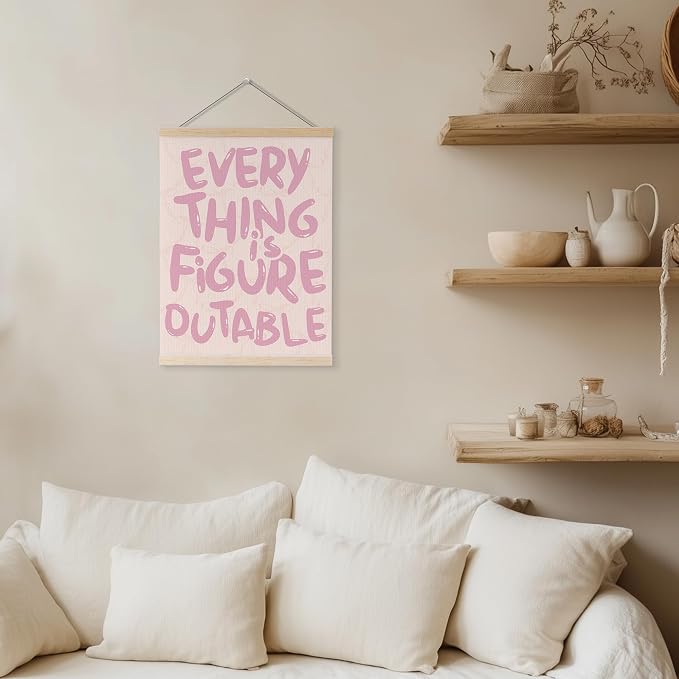 YQDEJ Pink Bow Everything Is Figureoutable Inspirational Wall Art Poster Hanger Frame, Pink Bow Positive Affirmations Wall Decor, Motivational Wall Art for Home Office Classroom, 12x16 Inch
