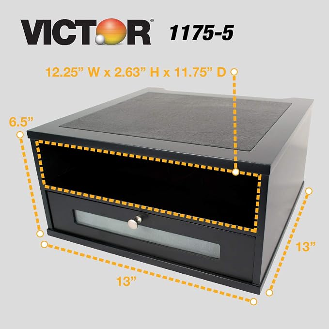 Victor Midnight Black Collection Monitor Riser, 13" X 13" X 6.5", Black, Supports 50 Lbs