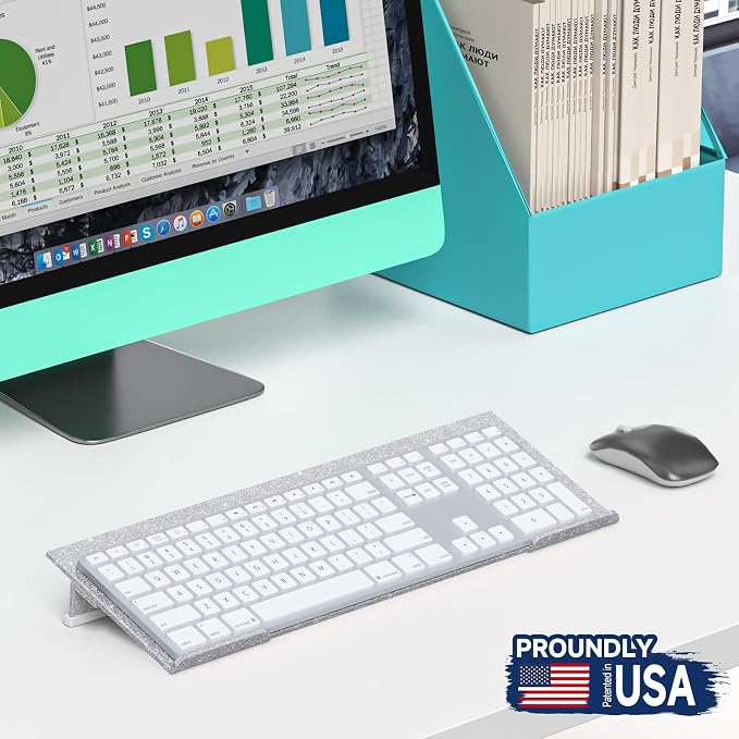 Ergonomic Computer Keyboard Stand - Adjustable Keyboard Riser Tilt Glitter Silver Acrylic Keyboard Tray Non-Slip Elevated Typing Key Board Holder Lift for Home Office Desk Accessories