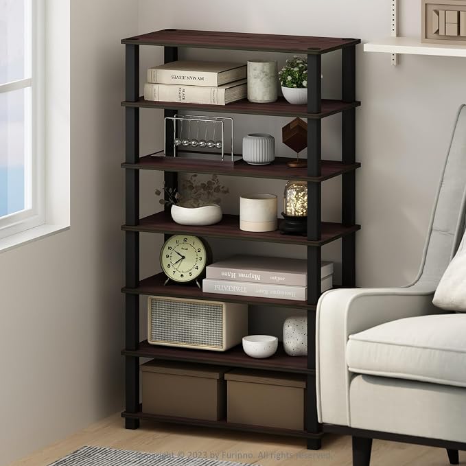 Furinno Turn-N-Tube Storage Shelves Set of 2, 4-Tier Stackable Standing Shelf, Open Corner Shelf, for Organization and Storage, Living Room, Garage, Home Office, Dark Cherry